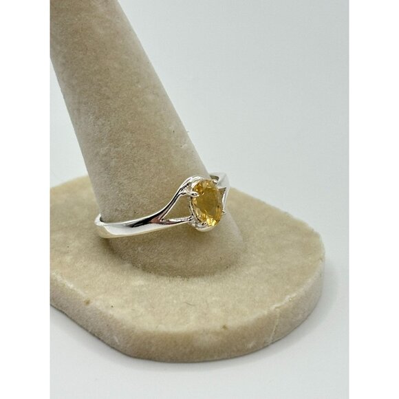 Yellow Citrine Sterling Silver Ring Size 10 Oval Gemstone - Picture 2 of 5